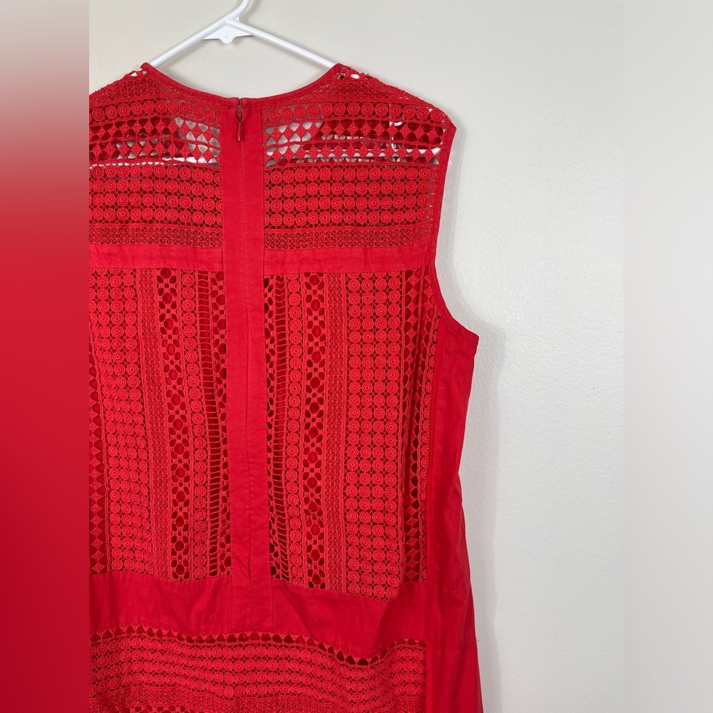 J.Crew Radish Coral-Red Embroidered Lace Sleeveless Shift Dress Cotton Size M - Picture 9 of 14